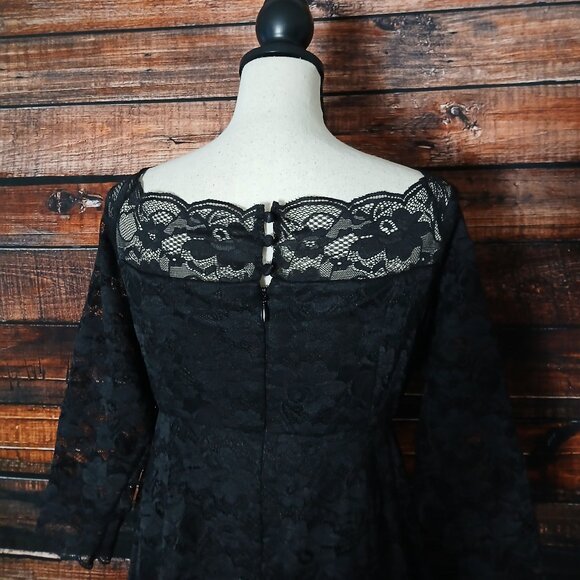 Torrid Dress Size 16 Special Occasion Elegant Black Lace Off Shoulder 3/4 Sleeve - Picture 6 of 9